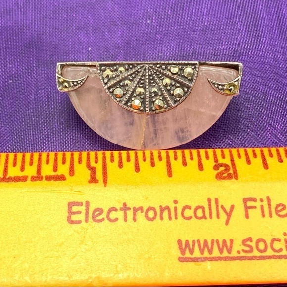 Rose quartz sterling silver MARCASITE brooch - Picture 5 of 5